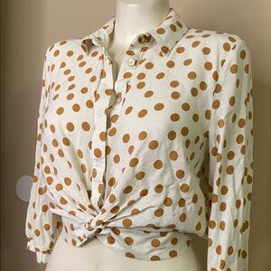 Zara White & Tan Polka Dots cropped viscose summer top 💕💕 M